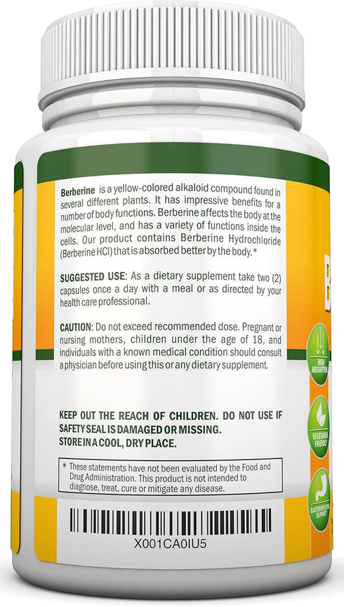 Berberine - 1200Mg Per Serving - 90 Vegetarian Capsules - Pure Berberine HCL Extract Supplement - Superior Potency to Support Immune Health...