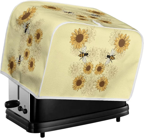 Sunflower Bee Print Toaster Dust Cover Anti-Scratch Bread Machine Protection Cover Dust Proof Case Kitchen Small Appliance Dust Cover for Most Sta...