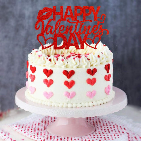 1 Pack Red Happy Valentine's Day Cake Topper Heart Love Cupcake Picks for Cake Decorations Valentine's Wedding Party Holiday Supplies...
