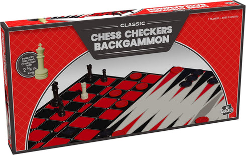 Goliath Chess/Checkers/Backgammon (Amazon Exclusive) - 3 Games in One with Full Size Staunton Chess Pieces and Interlocking Checkers...