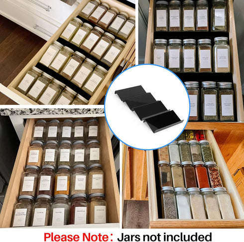 MIUKAA Spice Drawer Organizer for Drawers Wider Than 9 inches, Black Acrylic 4 Tier Seasoning Jars Drawers Insert, Kitchen Spice Rack Tray for Dra...