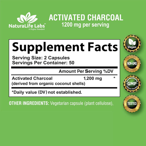 Activated Charcoal Capsules - 1,200 mg Highly Absorbent Helps Alleviate Gas & Bloating Promotes Natural detoxification Derived from Coconut Shells...