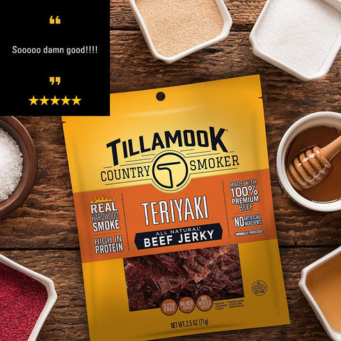 Tillamook Country Smoker Real Hardwood Smoked Beef Jerky, Teriyaki, 2.5 Ounce...