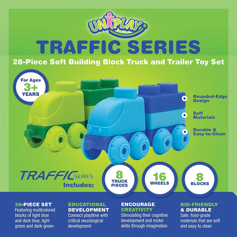 UNiPLAY Truck and Trailer Set, Building Block Truck for Cognitive Development, Motor Skills, Sensory Learning, Educational Toy for 3 Years Old and...