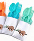 Sloth Birthday Party, Cutlery Bag Sets, Favor Bags, Green Paper Napkins, Gold Plastic Utensils, Tropical Birthday, Jungle Party Decorations (24 Co...