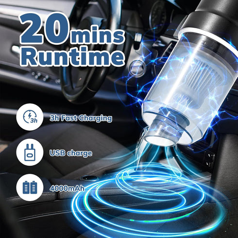 Handheld Car Vacuum Cleaner, Mini Car Vacuum Rechargeable, 9000PA 120W High Power, 2 in 1 Air Duster with LED Light, Portable Vacuum Cleaner for C...