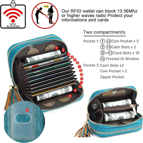 APHISON RFID Credit Card Holder Double Zipper Card Case Small Wallets for Women Leather Multifunctional Holders Sunflower style Ladies Girls/Gift ...