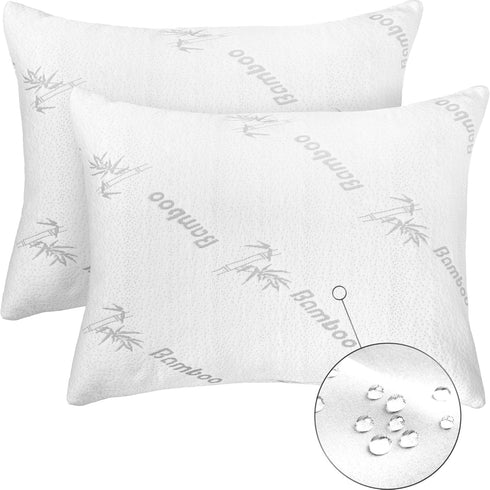 2 Pack Waterproof Viscose Made from Bamboo Pillow Protectors Standard 20x26 Pair Zippered Case, Guaranteed Noiseless Pad, Ultra Plush Absorbent (V...