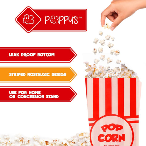 Poppy's Paper Popcorn Bags - 40 Pcs 1oz Concession-Grade Bags, Popcorn Machine Accessories for Popcorn Bars, Movie Nights, Concessions...
