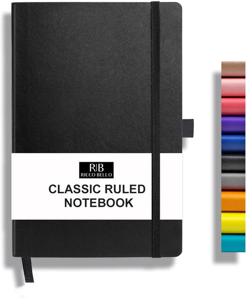 RICCO BELLO Classic College Ruled Notebook | Faux Leather Hardcover Lined Writing Journal for Work, Home, School | 192 Lined Pages, 5.7 x 8.4-Inch...