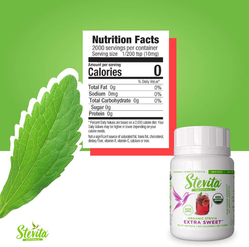 Stevita Organic Stevia Extra Sweet - 0.7 oz Powder - All-Natural, No Calorie Sweetener - USDA Organic, Non-GMO, Vegan, Kosher, Keto, Paleo, Gluten...