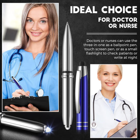 5 Pieces Stylus Pen for Touchscreen Devices Multi-function Capacitive Pen with LED Flashlight Writing Pens with Ballpoint 3 in 1 Metallic Pens Inv...