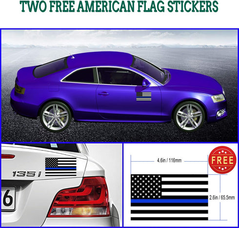 Police Thin Blue Line License Plate Frame-American Flag Patriotic Car Tag Holder, USA Black Aluminum Bracket with Screw, Cap Covers, Decal, Novelt...