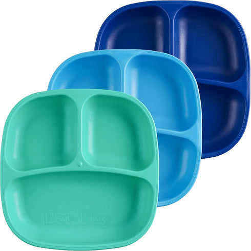 Re-Play Toddler Plates with Dividers - Deep-Walled 3 Compartments Divided Plates for Kids - Dishwasher & Microwave Safe - Made in USA - Set of 3-7...