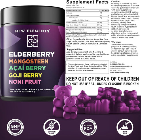 Antioxidant SuperStars - Elderberry Gummies with Mangosteen | Acai Berry | Goji Berry | Noni Fruit | Black Sambucus Elderberry Gummies For Kids an...