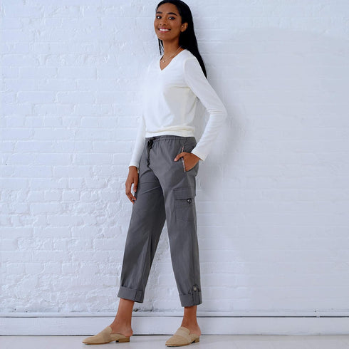 New Look UN6644A Sewing Pattern N6644 Misses' Cargo Pants and Knit Top, Various, White...