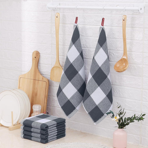 Homaxy 100% Cotton Waffle Weave Check Plaid Dish Cloths, 12 x 12 Inches, Super Soft and Absorbent Dish Towels Quick Drying Dish Rags, 6-Pack, Whit...