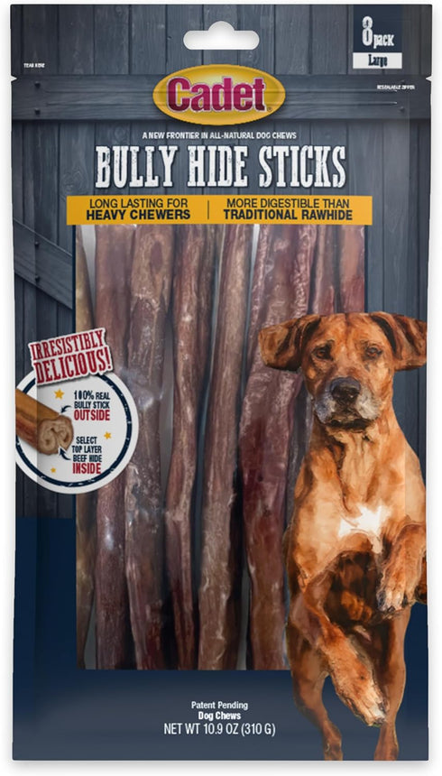 Cadet Bully Hide Sticks for Large Dogs – All-Natural Beef Pizzle, High Protein, Low Fat, Long-Lasting, Grain & Rawhide-Free Dog Chews for Aggressi...