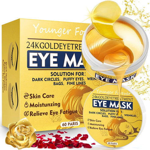 Under Eye Mask, 24 Gold Hydrating Eye Patches, Amino Acid & Collagen Eye Masks For Dark Circles And Puffiness, Women And Man Eye Bags Treatment Fo...