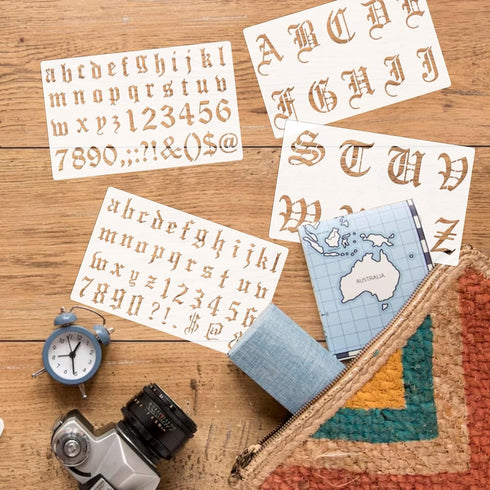 10 Pieces Old English Stencil Template 1 and 2 Inch Reusable Gothic Letter Stencils, Plastic Numbers Stencils, Gothic Font Stencils for Notebook J...
