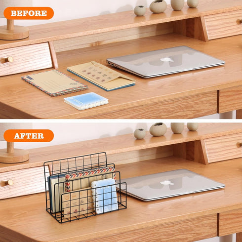 3 Slot Metal Desk Mail Organizer, Mesh Small Large File Magazine Book Record Holders Letter Organizer, Bill/Document/Filing/Folders/Paper Organize...