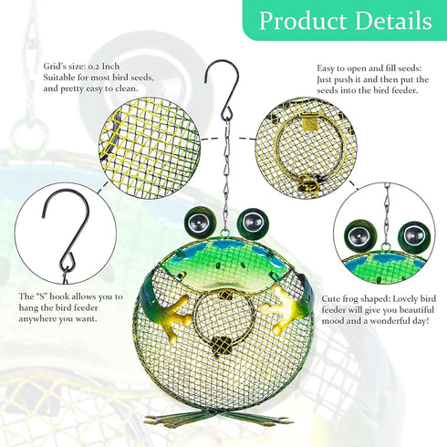 Wild Bird Feeder - Outdoor Metal Feeders Bird Feeder Patio Hanging 9.5 Inch Frog for Garden Yard Outside Decoration...