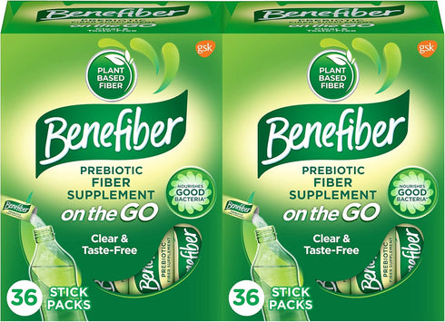 Benefiber On The Go Prebiotic Fiber Supplement Powder for Digestive Health, Daily Powder, Unflavored Stick Packs - 36 Sticks (Pack of 2)...