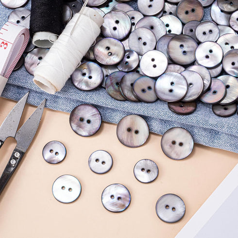 Pearl Button 45pcs, Gray Genuine Mother of Pearl Shell Buttons Set for Sewing Clothes Blazer Suits Shirts- 15mm/18mm/20mm 2 Holes...