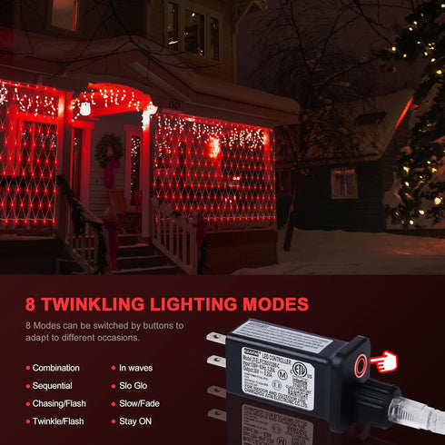 Outdoor Christmas Net Lights, 9.8FTx6.6FT 192 LED Fairy String Light with 8 Lighting Modes, Connectable Light for Halloween Christmas Garden Tree ...