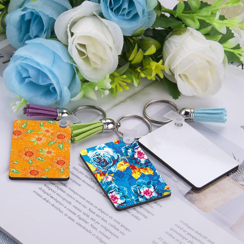 Duufin 120 Pieces Rectangle Sublimation Keychain Blanks Double Side Heat Transfer Blanks MDF Blank Board Key Rings Blanks for Sublimation DIY and ...