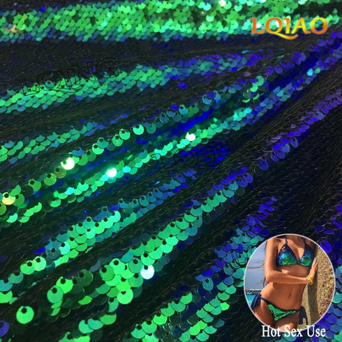 Mermaid Green Blue Black Shimmer Sequin Fabric Reversible Sequin Fabric Two Tone Flip Up Sequin Fabric by The Half Yard...