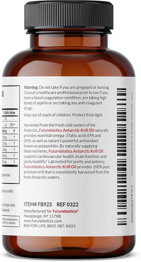 Futurebiotics Antarctic Krill Oil 1000mg with Omega-3s EPA, DHA, Astaxanthin and Phospholipids - Premium Krill Oil Heavy Metal Tested, Non GMO – 9...