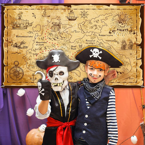 Blulu Pirate Party Decorations Halloween Treasure Map Pirate Theme Backdrop Background Jewelry Map Banner Photography for Halloween Party Supplies...