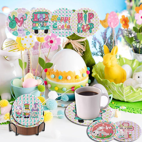 8 Piece Easter Diamond Coaster Kit Holder DIY Easter Diamond Art Coaster Coaster Diamond Kit for Adults Spring Easter GIF Supplies...