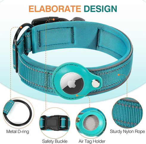 Airtag Dog Collar with AirTag Holder, Reflective Dog Collar with Soft Padded & Safety Locking Buckle, Nylon Pet Collar Adjustable Heavy Duty AirTa...