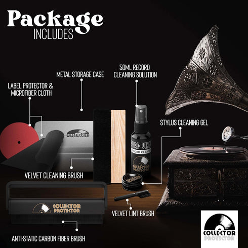 Vinyl Record Cleaning Kit - Vinyl Cleaner for Records, includes Soft Velvet & Carbon Fiber Record Cleaning Brush, Record Cleaning Solution, Microf...