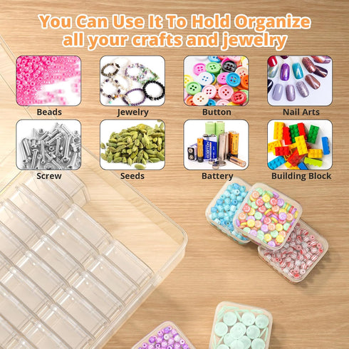 Mathtoxyz Bead Organizer Box, 31Pcs Small Bead Organizers and Storage Plastic Cases Mini Clear Bead Storage Containers Boxes with Hinged Lid and R...