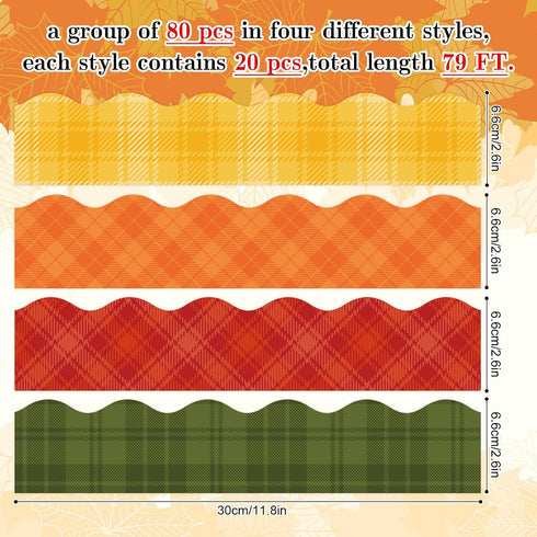 79ft Fall Autumn Plaid Bulletin Board Borders Self- Adhesive Orange Green Yellow Red Plaid Border Trim Thanksgiving Bulletin Board Decal Sticker f...