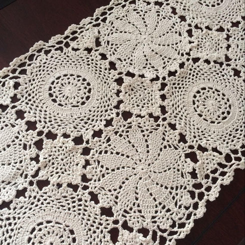 Abreeze Rustic Floral Table Runner Hand Crochet Table Doily Beige Cotton Lace Table Decoration for Coffee Table 15.7"X59"...