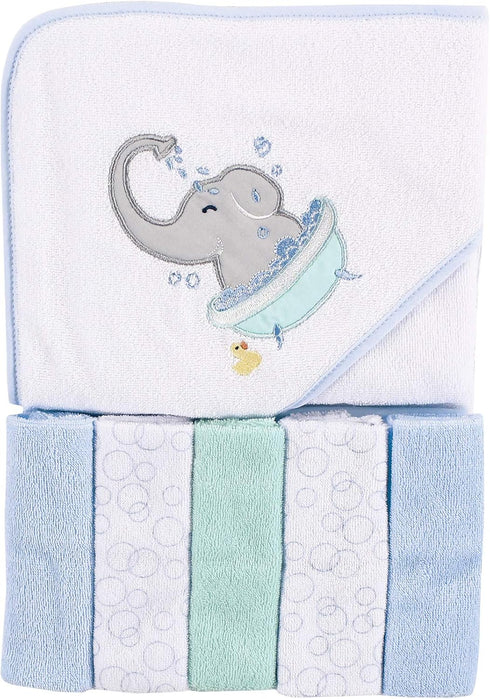 Luvable Friends Unisex Baby Hooded Towel with Five Washcloths, Elephant Bath, One Size...