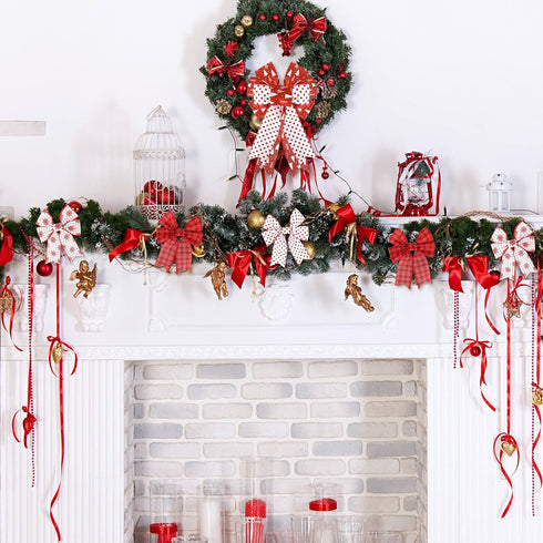 Whaline 36 Yards 6 Rolls Christmas Ribbon Red White Sripe Plaids Dot Wired Edge Ribbon Xmas Tree Candy Cane Snowflake Burlap Craft Ribbon for Xmas...