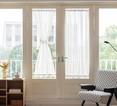 Aquazolax Rod Pocket White Sheer Curtains 72 inches Long Light Filtering Voile Curtain for French/Front Doors/Open Closet (25" Wide, 1 Panel in Wh...