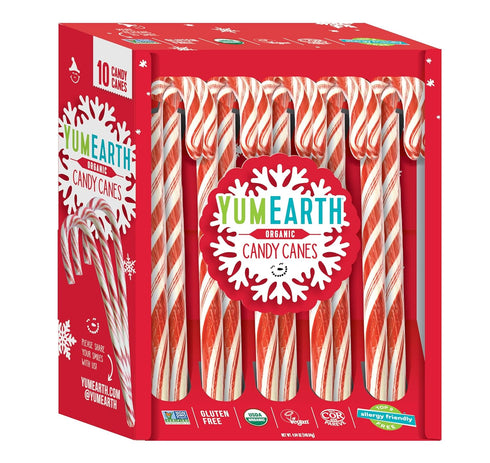 YumEarth Organic Candy Canes - Individually Wrapped Full Size Peppermint Candy Canes - Allergy Friendly, Non GMO, Gluten Free, Vegan - 10 Count (P...
