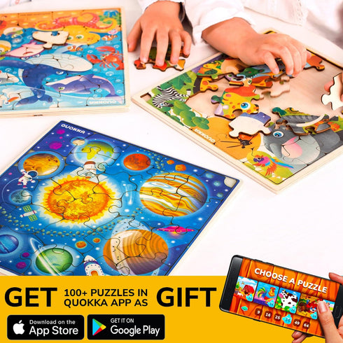 QUOKKA Wooden Africa Puzzles for Kids Ages 3-5 – 28 Pieces Toddlers Kids Puzzles Ages 4-8 Year Olds – Wood Africa Toys for Children 6-8 yo...