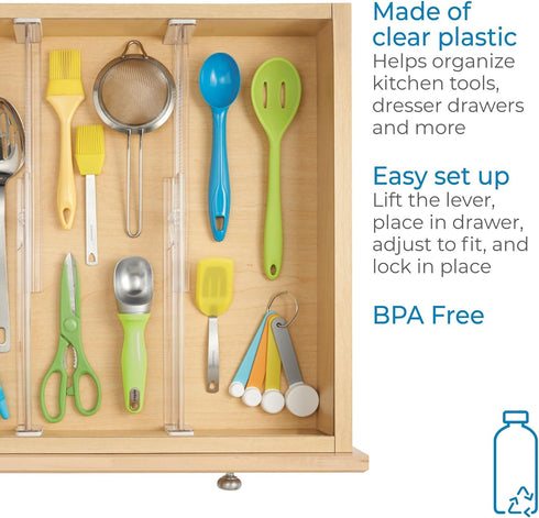 iDesign Plastic Adjustable Deep Drawer Divider, Kitchen, Dresser, Desk, Bathroom and More, The Linus Collection – Set of 2, Expandable 13.25” – 20...