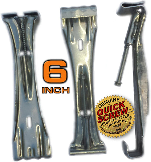 Quick Screw 6" inch Aluminum Hidden Rain Gutter Bracket Hook Clip Style Hangers with pre Inserted 3" Long ¼" hex Head self Drilling Screw (10 Per ...