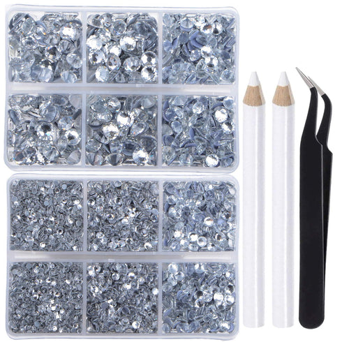 LPBeads 6400 Pieces Hotfix Rhinestones Clear Flat Back 5 Mixed Sizes Crystal Round Glass Gems with Tweezers and Picking Rhinestones Pen...