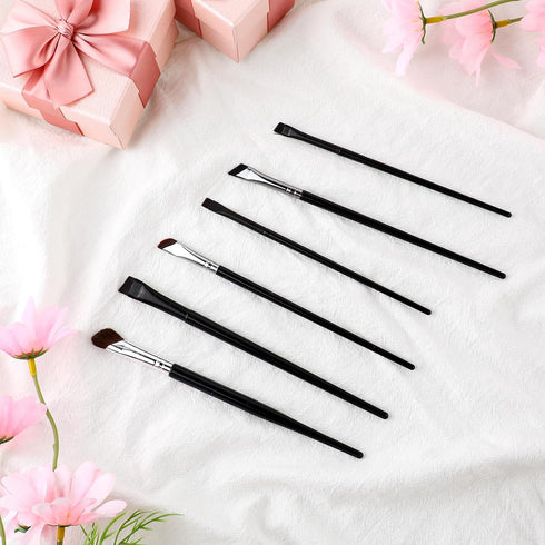 Qianyu 6 Pcs Eyeliner Brushes Fine Angled Precision Makeup Brushes Set Ultra Thin Slanted Flat Angle Eyebrow Brush Sickle Point Eye Line Applicato...