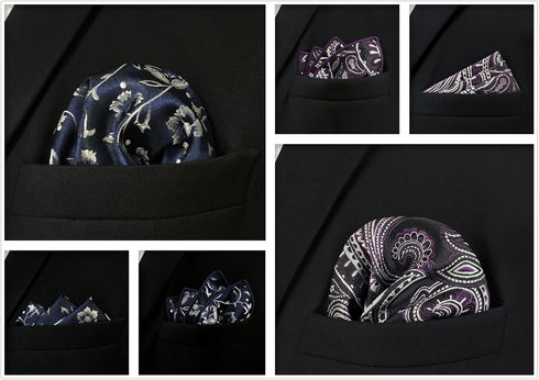 SHLAX&WING 5 Pieces Assorted Mens Silk Pocket Square Handkerchiefs Set 75...