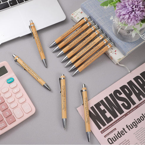 50 Pcs Inspirational Bamboo Pen Wood Ballpoint Pen Thank You Pen Bulk Appreciation Gift for Women Men Office Teacher Coworker Black Ink(Elegant St...